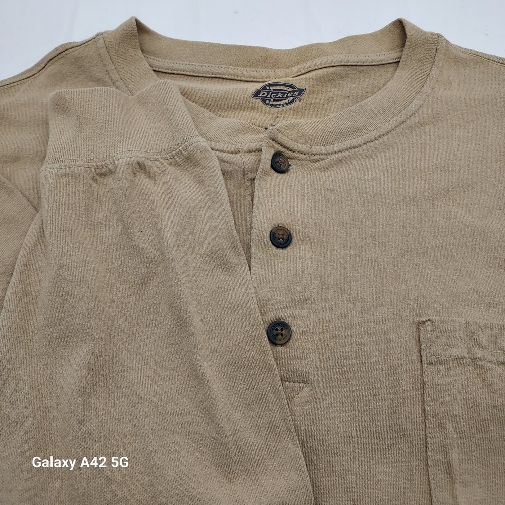 Dickies Mens Long Sleeve‎ Henley Pocket T Shirt Khaki Tan Size 2XL